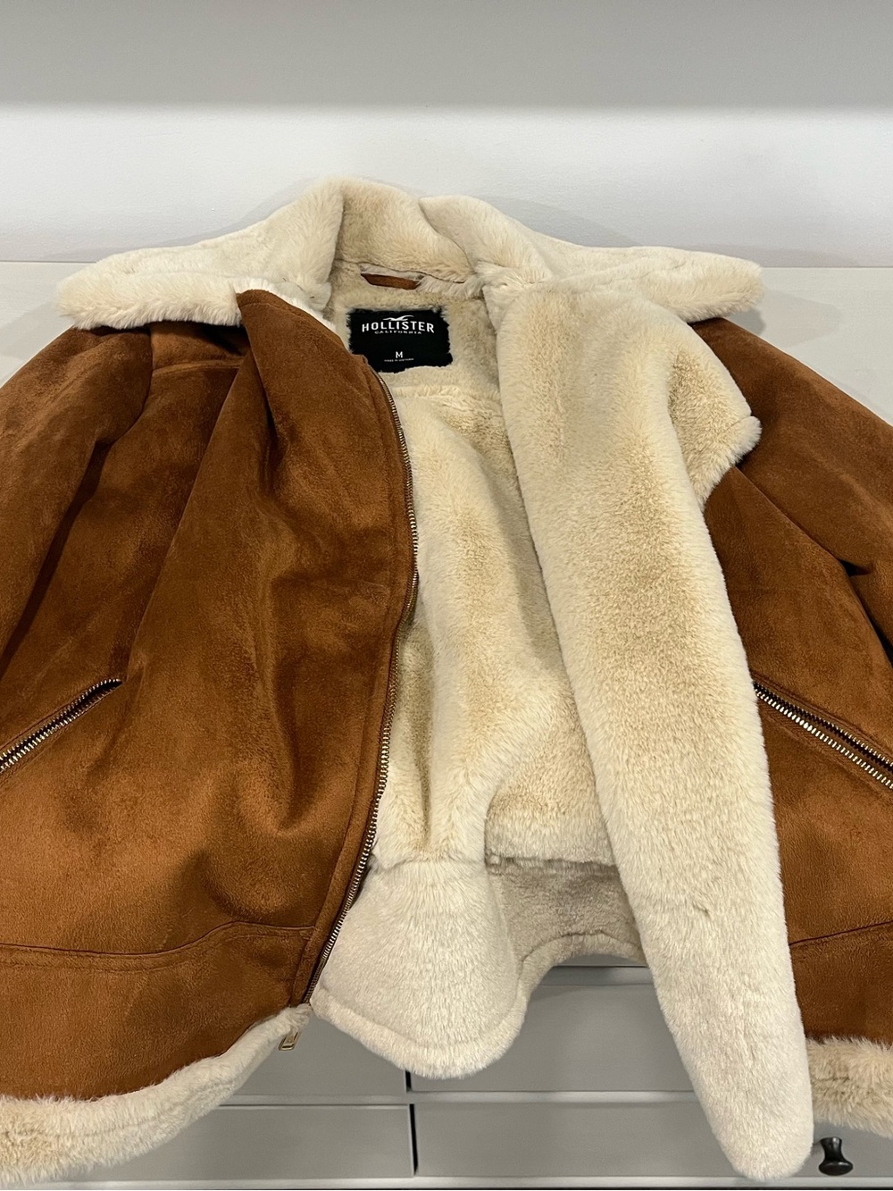 Hollister Brown Faux-Suede Teddy Jacket with Cream Shearling